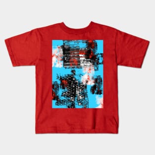 Digital Aqua Block Print Kids T-Shirt